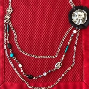 Three Chain Necklace with Flower